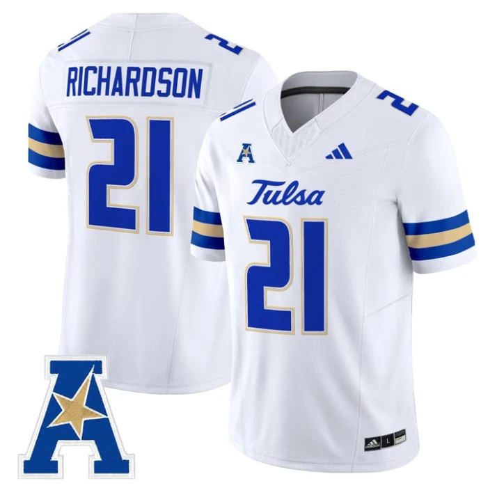 Dominic Richardson Jersey #21 Tulsa Golden Hurricane 2025 Vapor Stitched White by My Store NCAA Football Jerseys