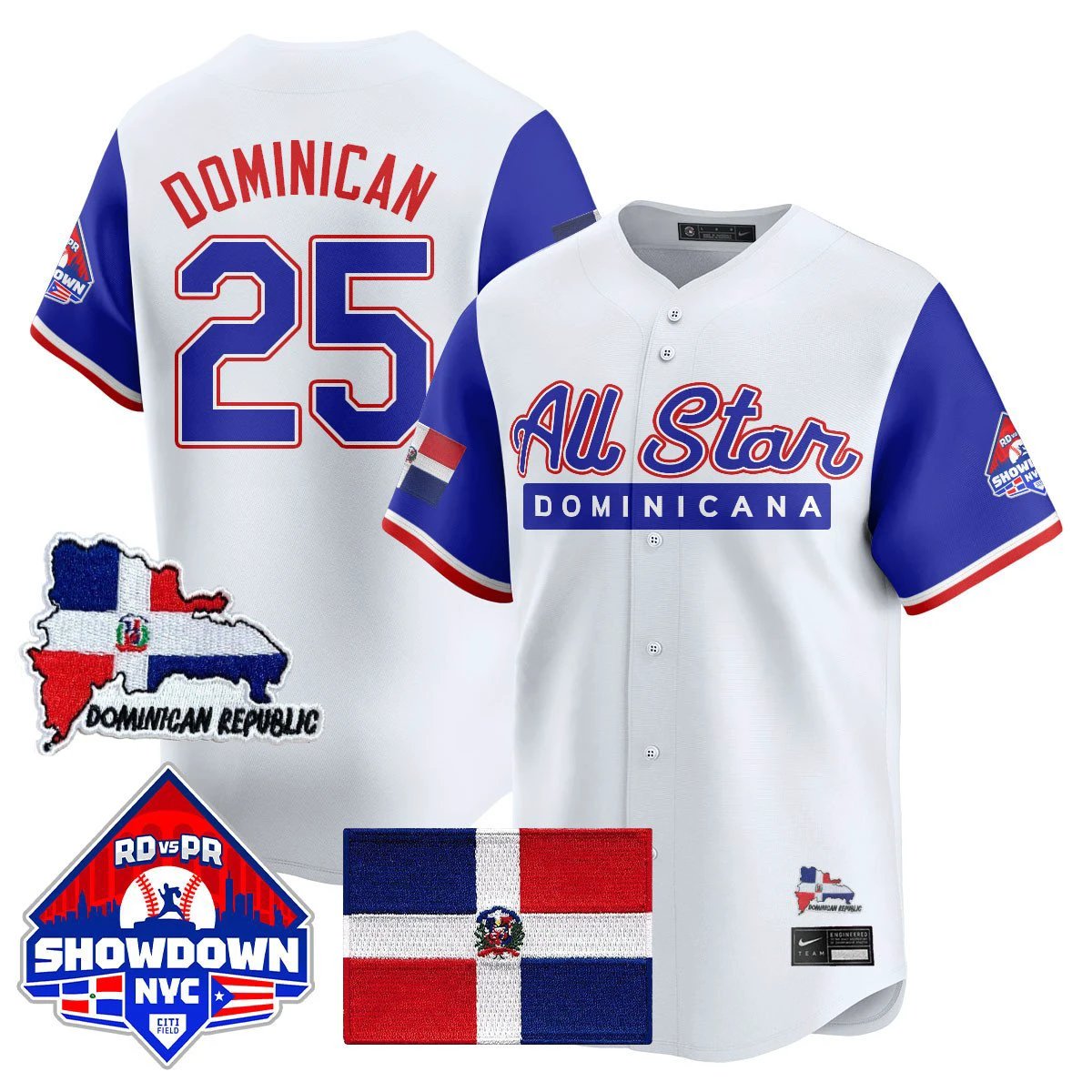 Dominican Jersey #25 Dominican Republic Baseball All-Star 2025 Blue Sleeves by My Store
