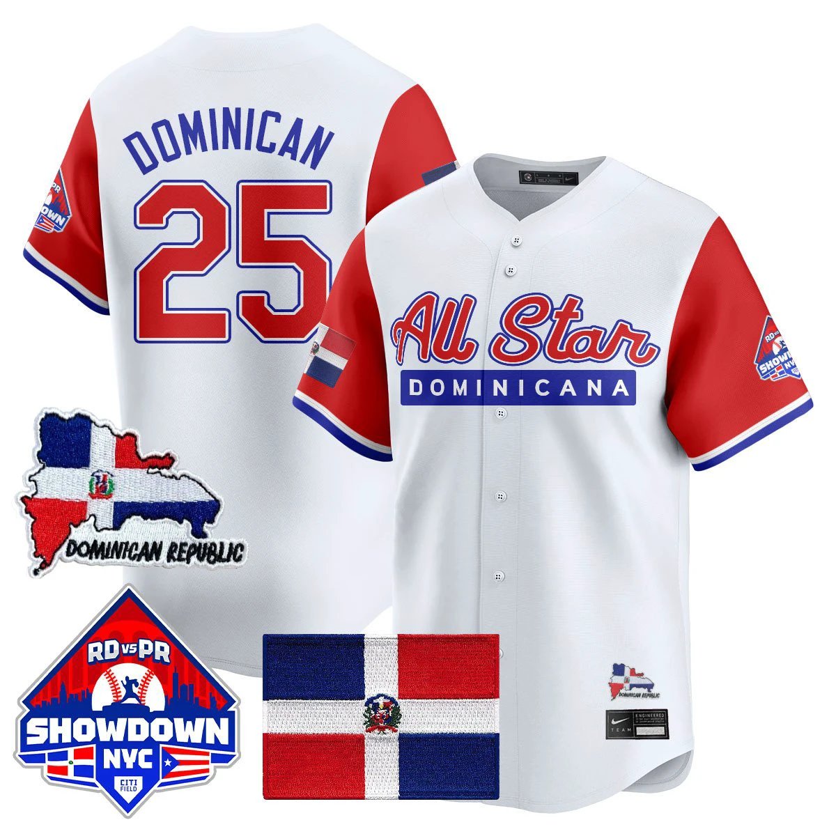 Dominican Jersey #25 Dominican Republic Baseball All-Star 2025 Red Sleeves by My Store