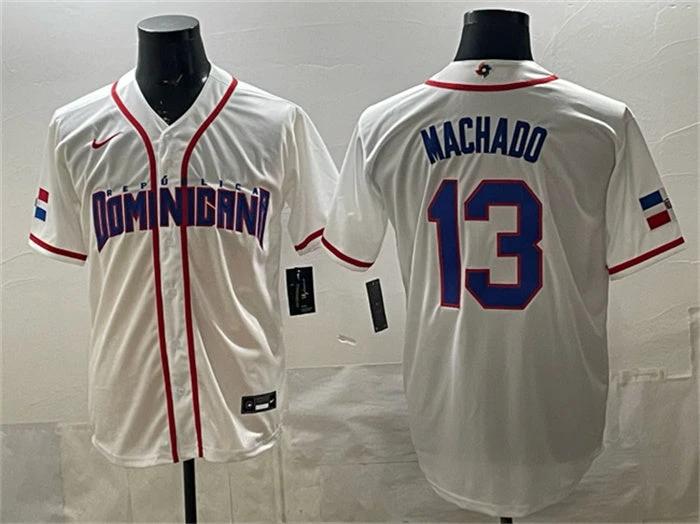 Dominican Republic Baseball #13 Manny Machado Jersey White 2026 World Baseball Classic Home Stadium Stitched by My Store