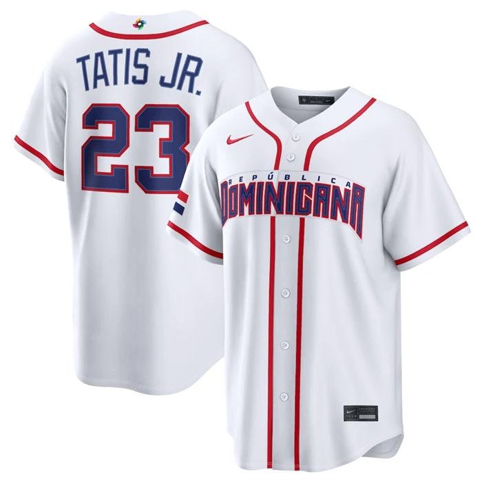 Dominican Republic Baseball #23 Fernando Tatis Jr. Jersey White 2026 World Baseball Classic Home Stadium Stitched by My Store