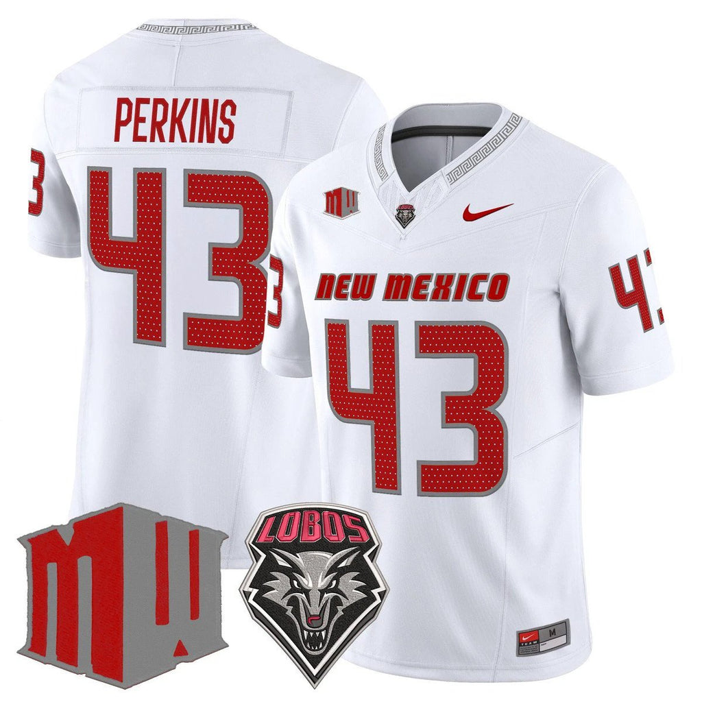 Don Perkins Jersey #43 New Mexico Lobos 2025 Vapor Limited Stitched White by My Store NCAA Football Jerseys