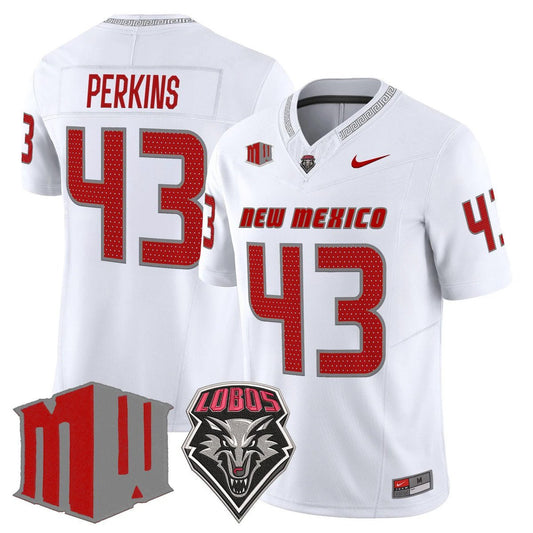 Don Perkins Jersey #43 New Mexico Lobos 2025 Vapor Limited Stitched White by My Store NCAA Football Jerseys