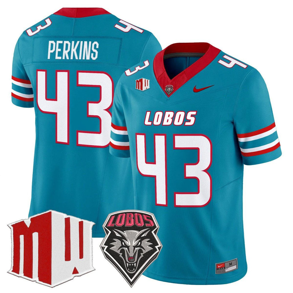Don Perkins Jersey #43 New Mexico Lobos 2025 Vapor Limited Stitched Turquoise by My Store NCAA Football Jerseys
