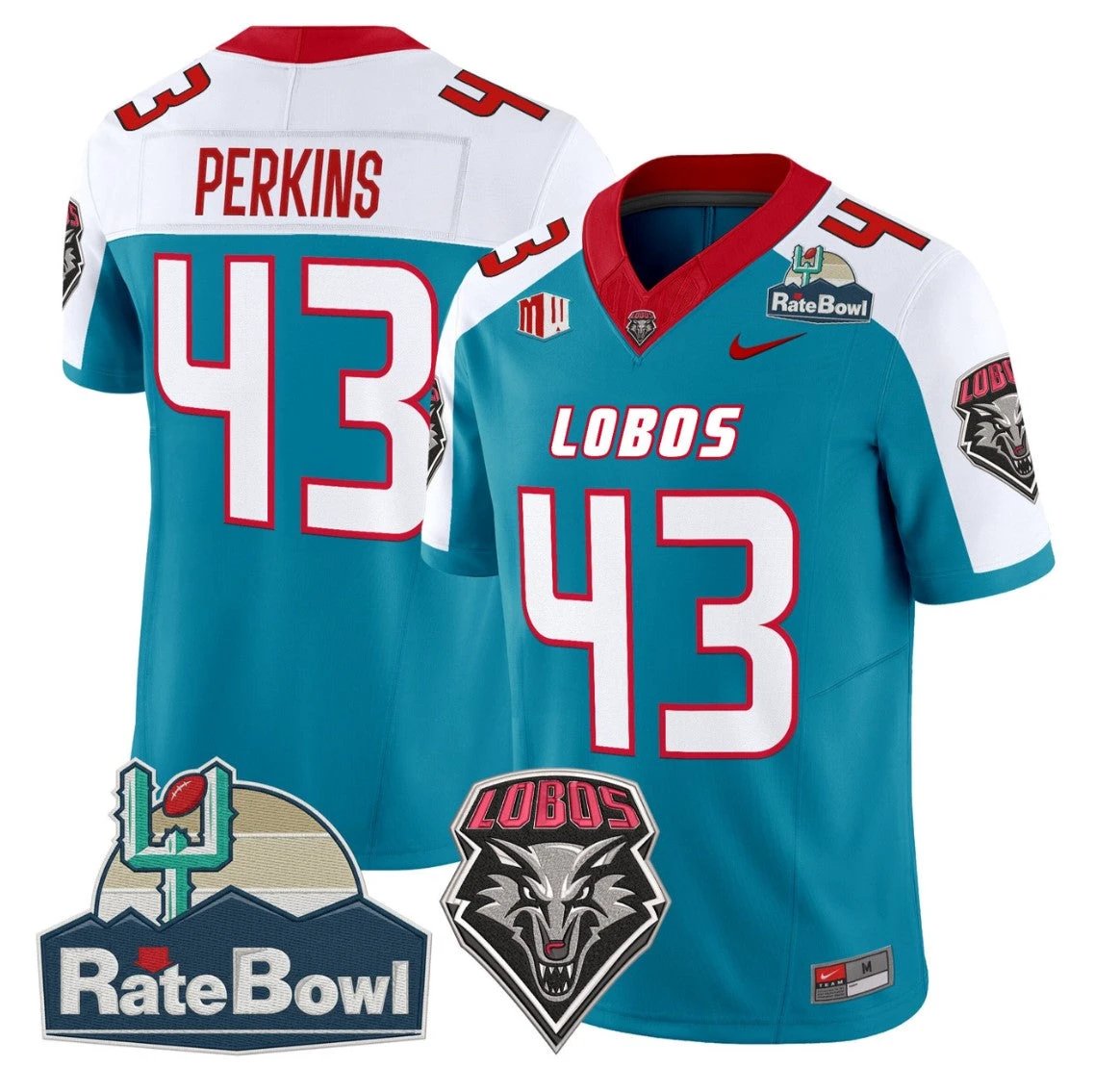 Don Perkins Jersey #43 New Mexico Lobos 2025 Rate Bowl Vapor Stitched by My Store NCAA Football Jerseys