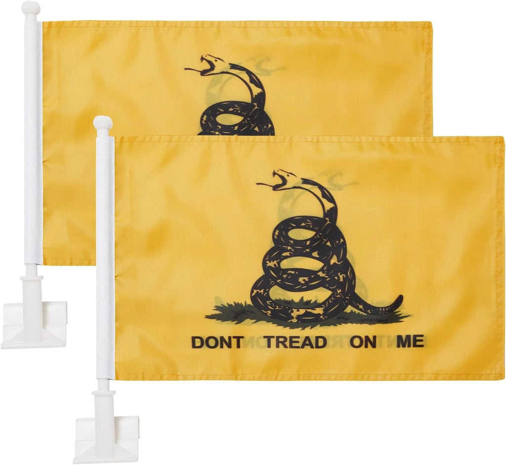 Dont Tread On Me Flag Car Window Flag Tea Party Flag 11X18Inch(28x46cm) 100% Polyester, Strong White Flagpole by flagsshop