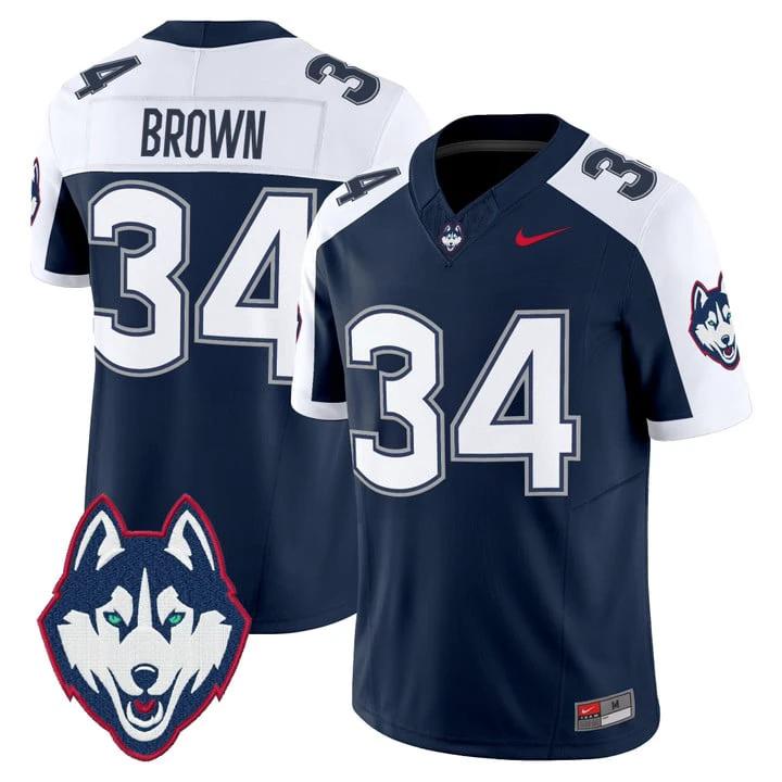 Donald Brown Jersey #34 UConn Huskies 2025 Vapor Limited Stitched by My Store NCAA Football Jerseys