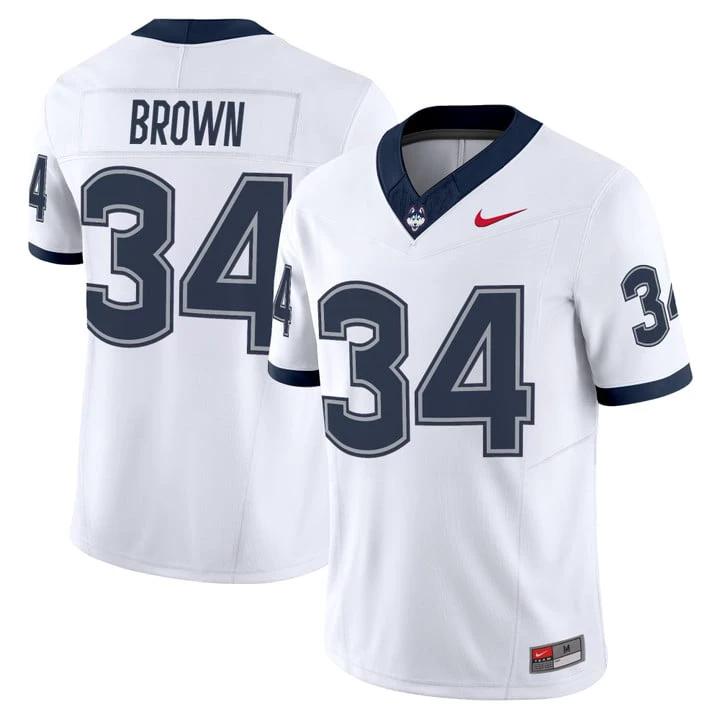 Donald Brown Jersey #34 UConn Huskies 2025 Vapor Limited Stitched by My Store NCAA Football Jerseys