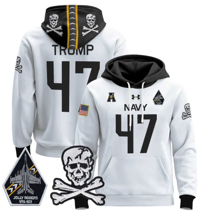 Donald Trump Hoodie #47 Navy Midshipmen Pullover Jolly Rogers by Hoodie Pullover