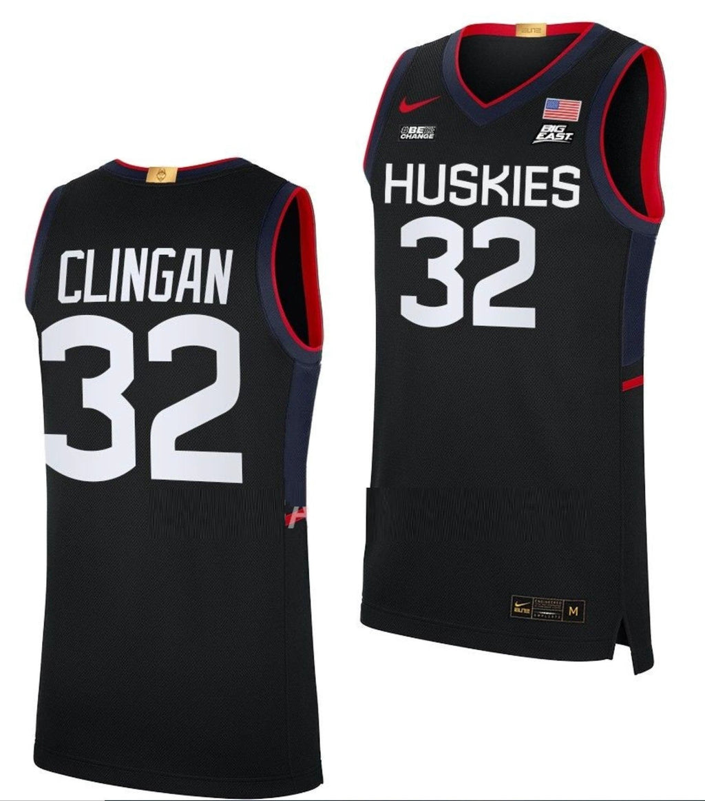 Donovan Clingan Jersey UConn Huskies College Basketball Limited Black #32 by My store basketball