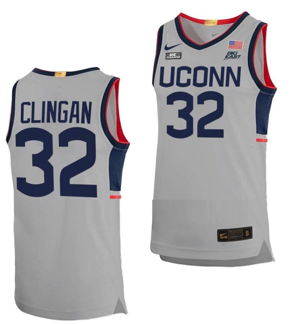 Donovan Clingan Jersey UConn Huskies College Basketball Limited Gray #32 by My store basketball