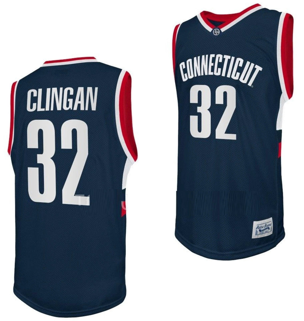 Donovan Clingan Jersey UConn Huskies College Basketball Navy Retro #32 by My store basketball
