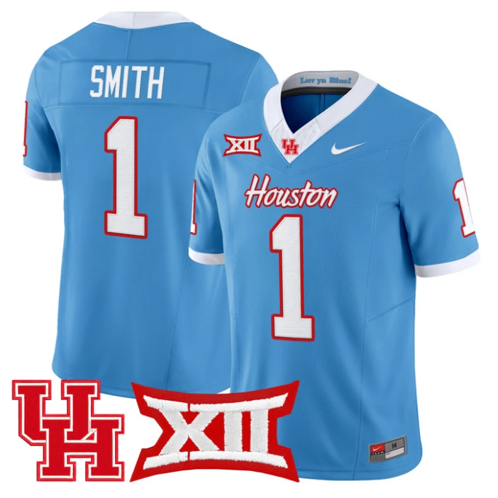 Donovan Smith Jersey #1 Houston Cougars 2025 Vapor Limited Stitched Light Blue by NCAA Football Jersey