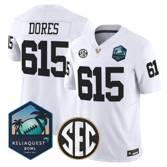 Dores Jersey #615 Vanderbilt Commodores 2025 ReliaQuest Bowl Stitched White by NCAA Football Jersey