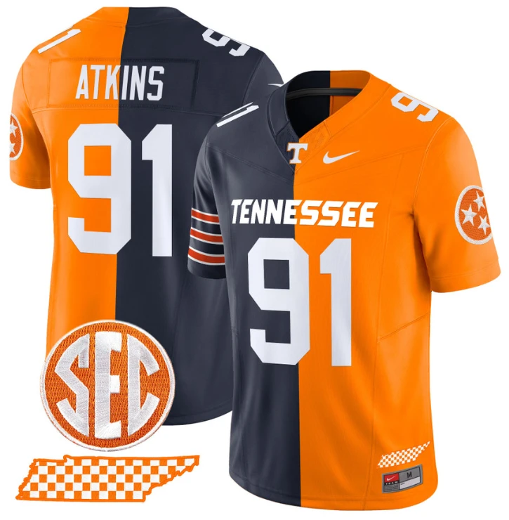Doug Atkins Jersey #91 Tennessee Volunteers Split Vapor Football Stitched by NCAA Football Jersey