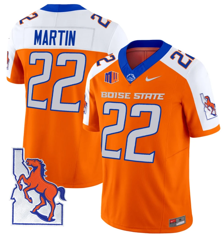 Doug Martin Jersey #22 Boise State Broncos 2024 Map Patch Vapor Football Orange Alternate by My Store