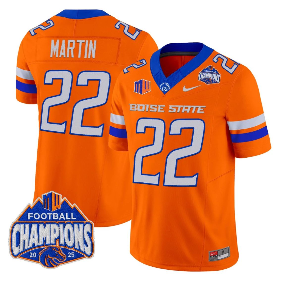 Doug Martin Jersey #22 Boise State Broncos 2025 Mountain West Champions Orange by NCAA Football Jersey