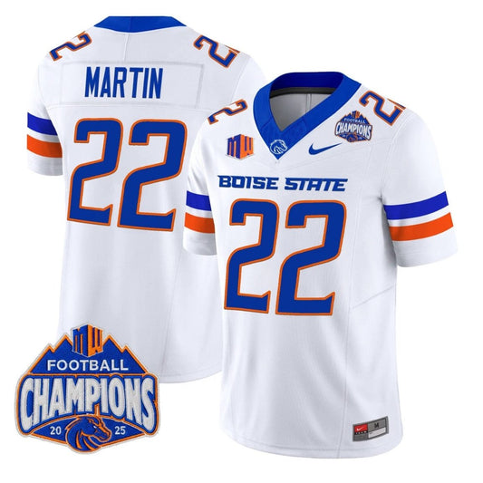 Doug Martin Jersey #22 Boise State Broncos 2025 Mountain West Champions White by NCAA Football Jersey