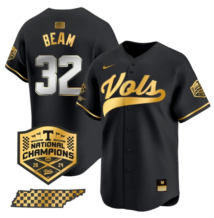 Drew Beam Jersey #32 Tennessee Vols 2024 Champions Stitched Black Gold by My Store