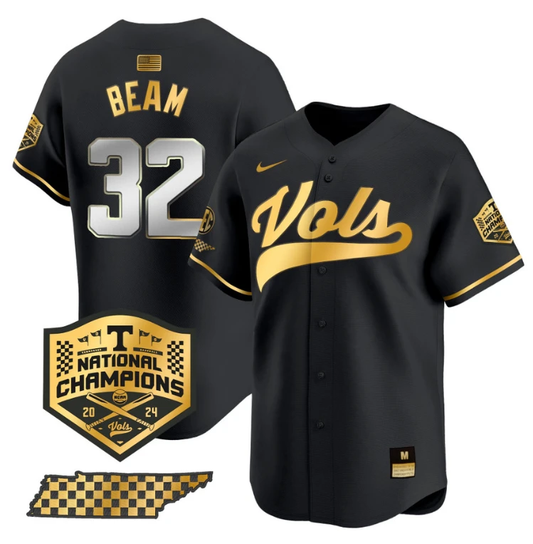 Drew Beam Jersey #32 Tennessee Vols 2024 Champions Stitched Black Gold by My Store