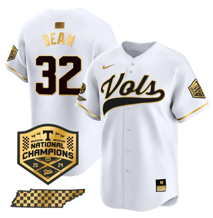 Drew Beam Jersey #32 Tennessee Vols 2024 Champions Stitched White Gold by My Store