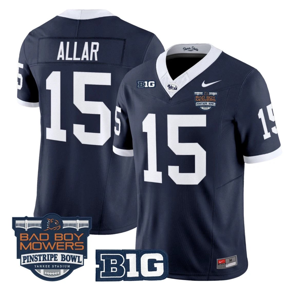 Drew Allar Jersey #15 Penn State Throwback Pinstripe Bowl Patch Stitched by My Store NCAA Football Jerseys