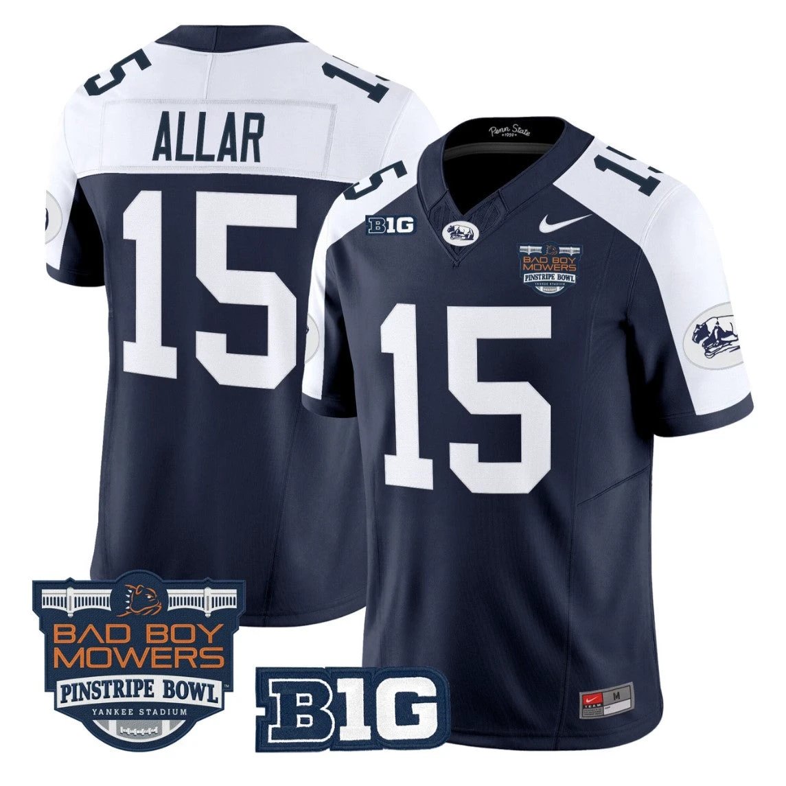 Drew Allar Jersey #15 Penn State Throwback Pinstripe Bowl Patch Stitched by My Store NCAA Football Jerseys