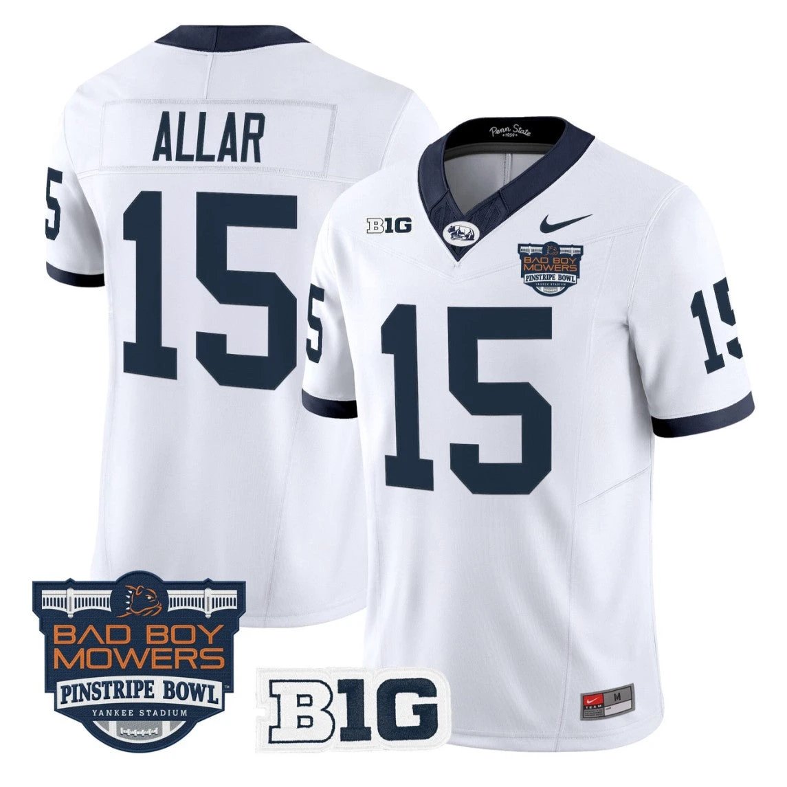 Drew Allar Jersey #15 Penn State Throwback Pinstripe Bowl Patch Stitched by My Store NCAA Football Jerseys