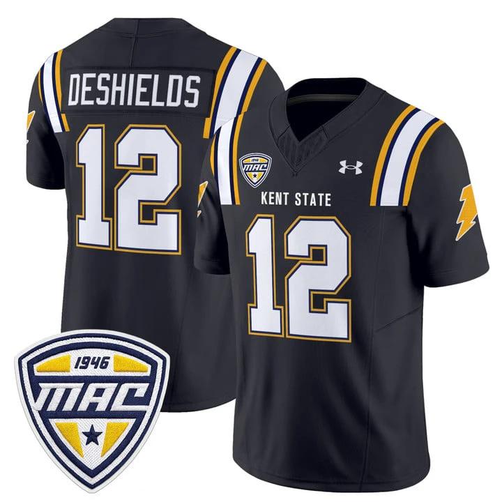 Dru DeShields Jersey #12 Kent State Golden Flashes 2025 Stitched Dark Navy by NCAA Football Jersey
