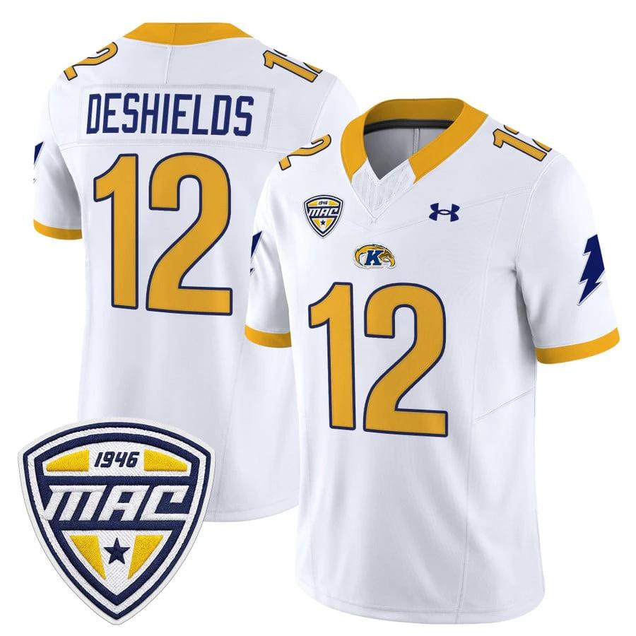 Dru DeShields Jersey #12 Kent State Golden Flashes 2025 Stitched White by NCAA Football Jersey