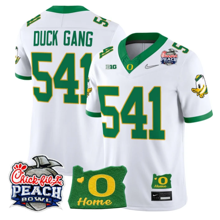 Duck Gang Jersey #541 Oregon Ducks 2026 Peach Bowl Oregon State Stitched White Alternate by My Store NCAA Football Jerseys