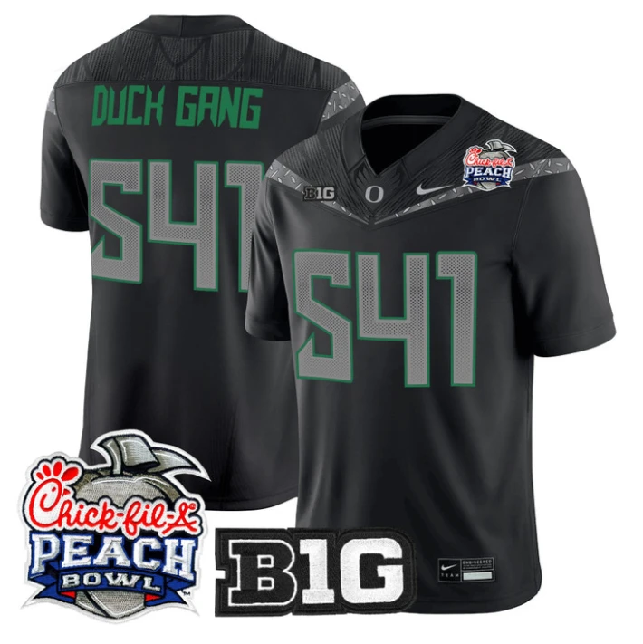 Duck Gang Jersey #541 Oregon Ducks 2026 Peach Bowl Patch Stitched Black by NCAA Football Jersey