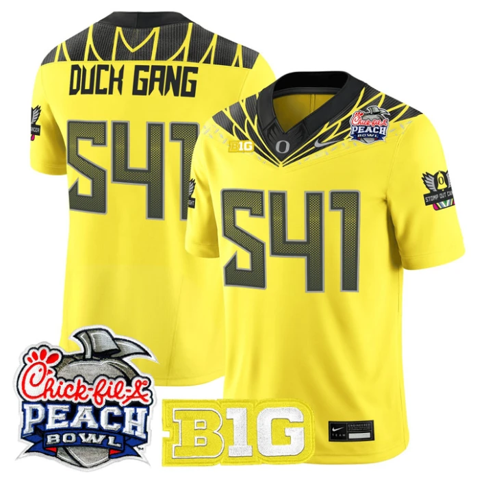 Duck Gang Jersey #541 Oregon Ducks 2026 Peach Bowl Patch Stitched Yellow by NCAA Football Jersey