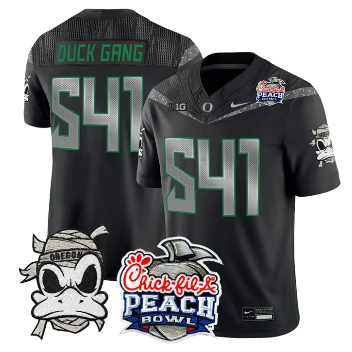 Duck Gang Jersey #541 Oregon Ducks Mummy Duck 2026 Peach Bowl Stitched Black by My Store NCAA Football Jerseys
