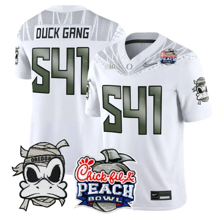Duck Gang Jersey #541 Oregon Ducks Mummy Duck 2026 Peach Bowl Stitched White by My Store NCAA Football Jerseys