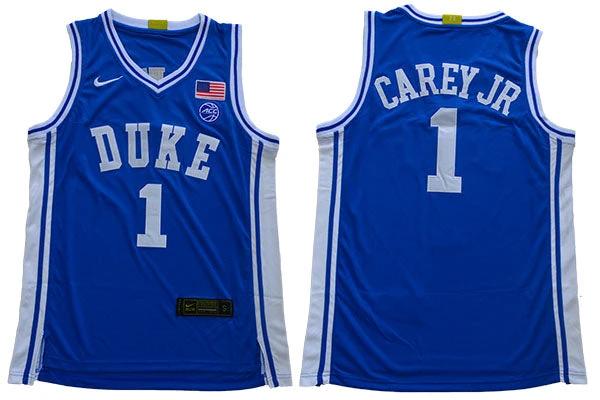 Duke Blue Devils #1 Carey jr Basketball NCAA Basketball Jersey Blue by My store basketball