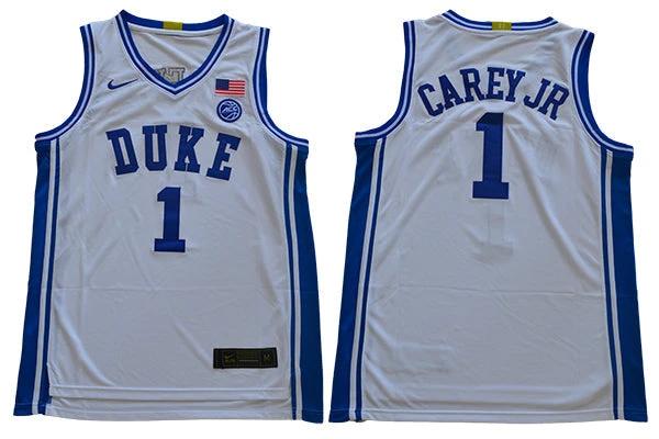 Duke Blue Devils #1 Carey jr Basketball NCAA Basketball Jersey White by My store basketball