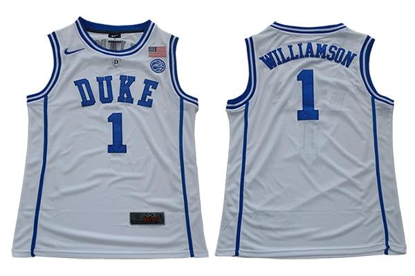 Duke Blue Devils #1 Williamson Basketball NCAA Basketball Jersey White Round Neck by My store basketball