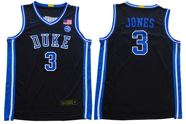 Duke Blue Devils #3 Jones Basketball NCAA Basketball Jersey Black by My store basketball