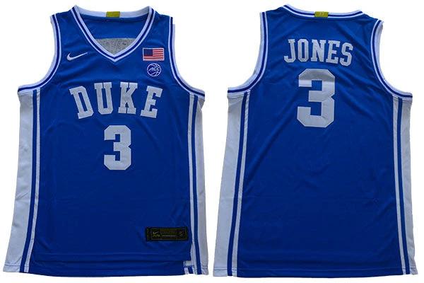 Duke Blue Devils #3 Jones Basketball NCAA Basketball Jersey Blue by My store basketball