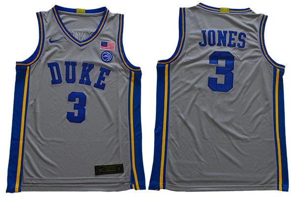 Duke Blue Devils #3 Jones Basketball NCAA Basketball Jersey Grey by My store basketball