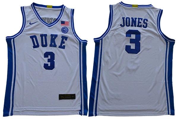 Duke Blue Devils #3 Jones Basketball NCAA Basketball Jersey New White by My store basketball