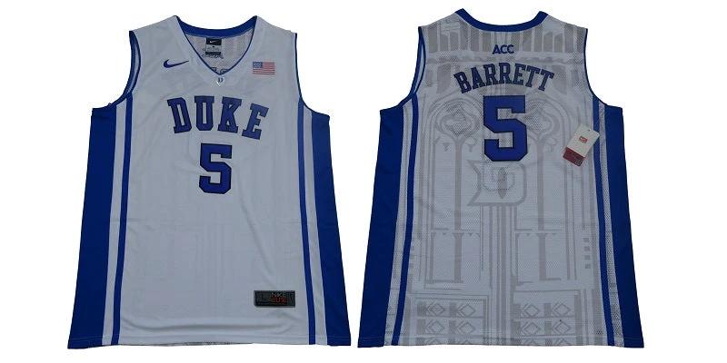 Duke Blue Devils #5 Barrett Basketball NCAA Basketball Jersey White Elite by My store basketball