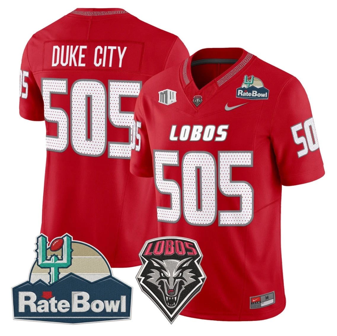 Duke City Jersey #505 New Mexico Lobos 2025 Rate Bowl Vapor Stitched Red by NCAA Football Jersey