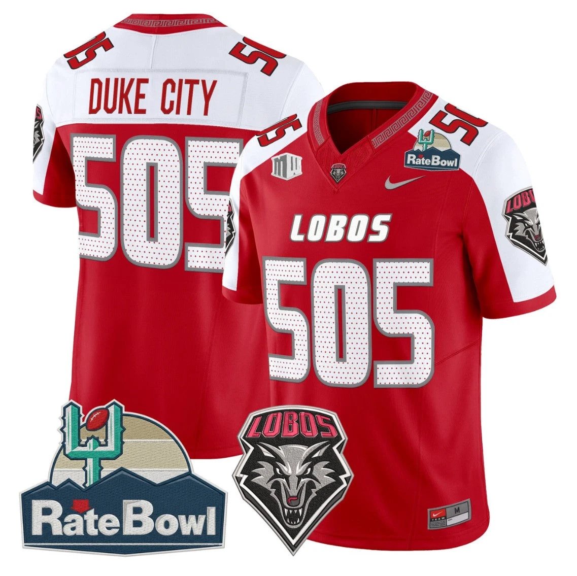 Duke City Jersey #505 New Mexico Lobos 2025 Rate Bowl Vapor Stitched Red Alternate by NCAA Football Jersey