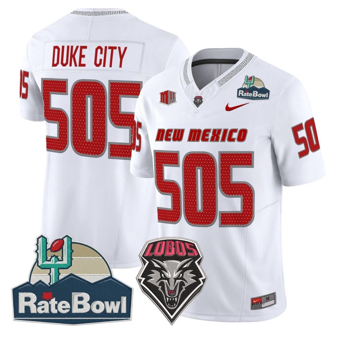 Duke City Jersey #505 New Mexico Lobos 2025 Rate Bowl Vapor Stitched White by NCAA Football Jersey