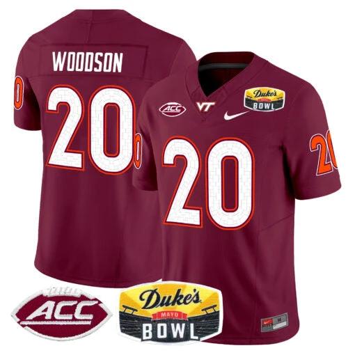 Caleb Woodson Jersey #20 Virginia Tech Hokies 2025 Duke’s Mayo Bowl Patch Maroon by My Store