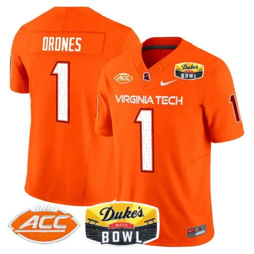 Kyron Drones Jersey #1 Virginia Tech Hokies 2025 Duke’s Mayo Bowl Patch Orange by My Store