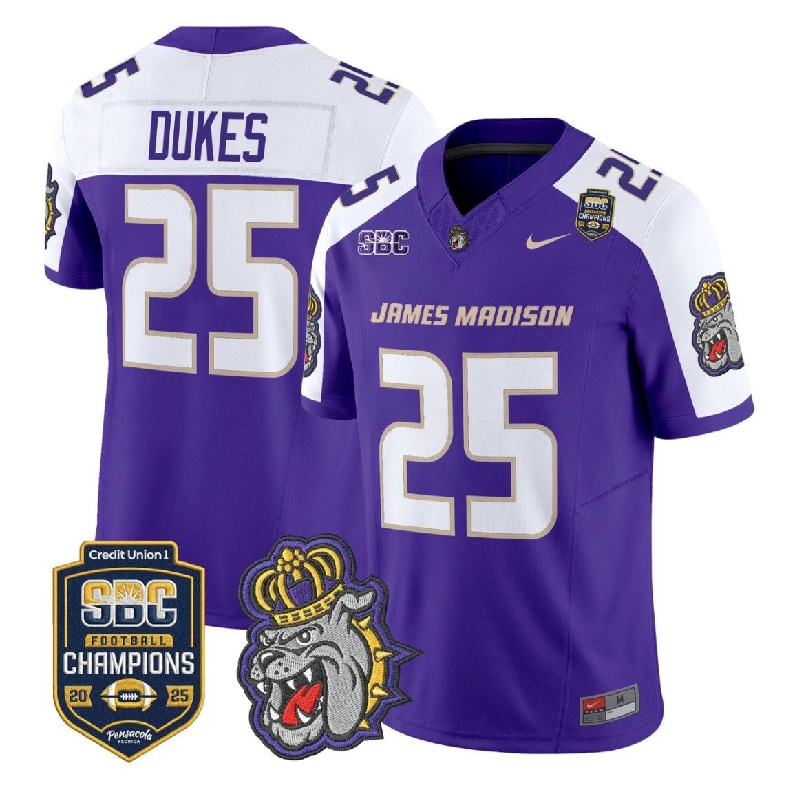Dukes Jersey #25 James Madison Dukes 2025 SBC Champions Stitched Purple Alternate by NCAA Football Jersey
