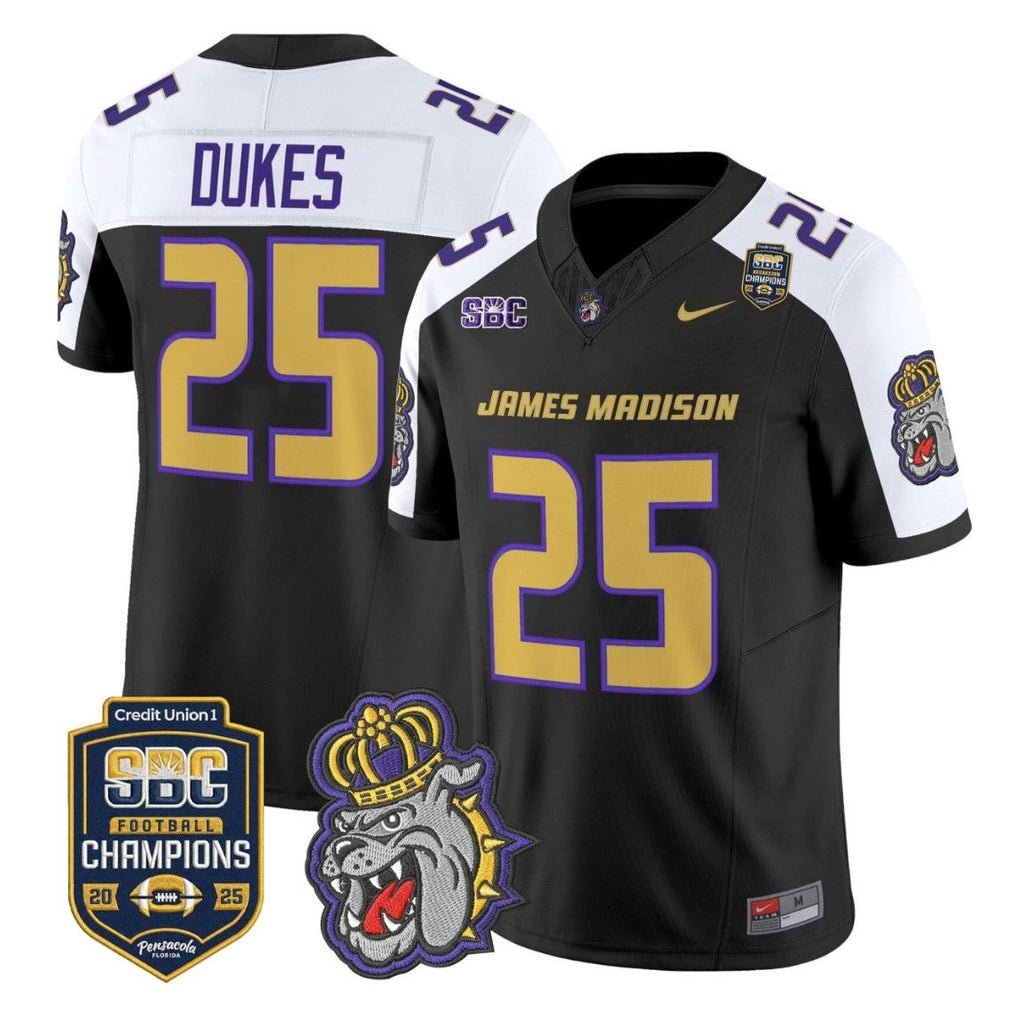 Dukes Jersey #25 James Madison Dukes 2025 SBC Champions Stitched by My Store NCAA Football Jerseys